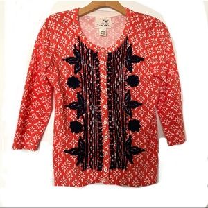 Tabitha Anthropologie Pink Embroidered Cardigan M